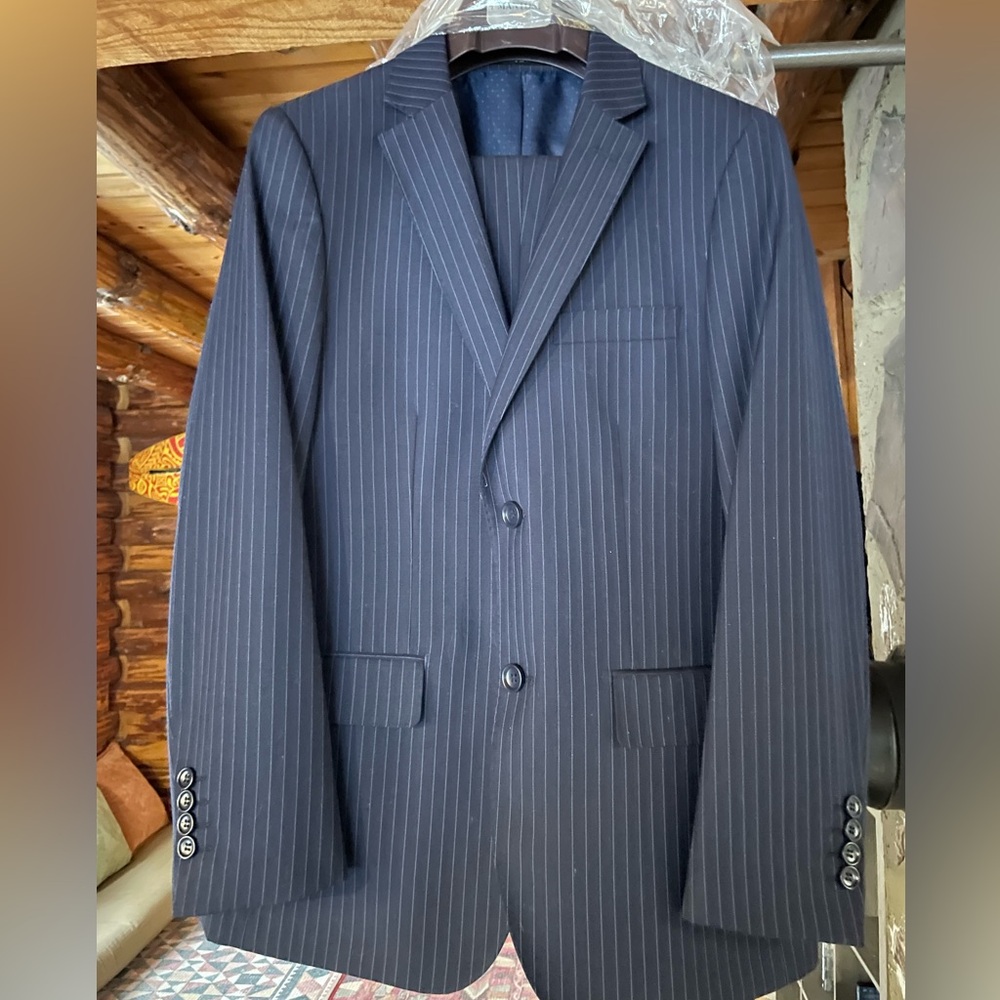 Custom Mantoni Navy Pinstripe Suit.